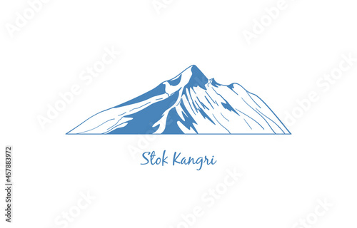 Stok Kangri mountain in the north India, popular peak for climbing. Mountain graphic illustration. 