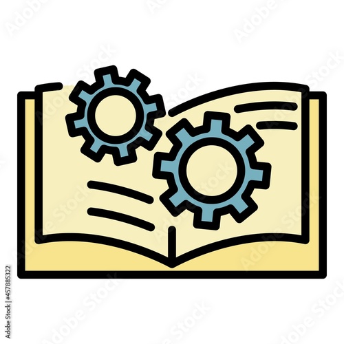 Gear user guide icon. Outline gear user guide vector icon color flat isolated
