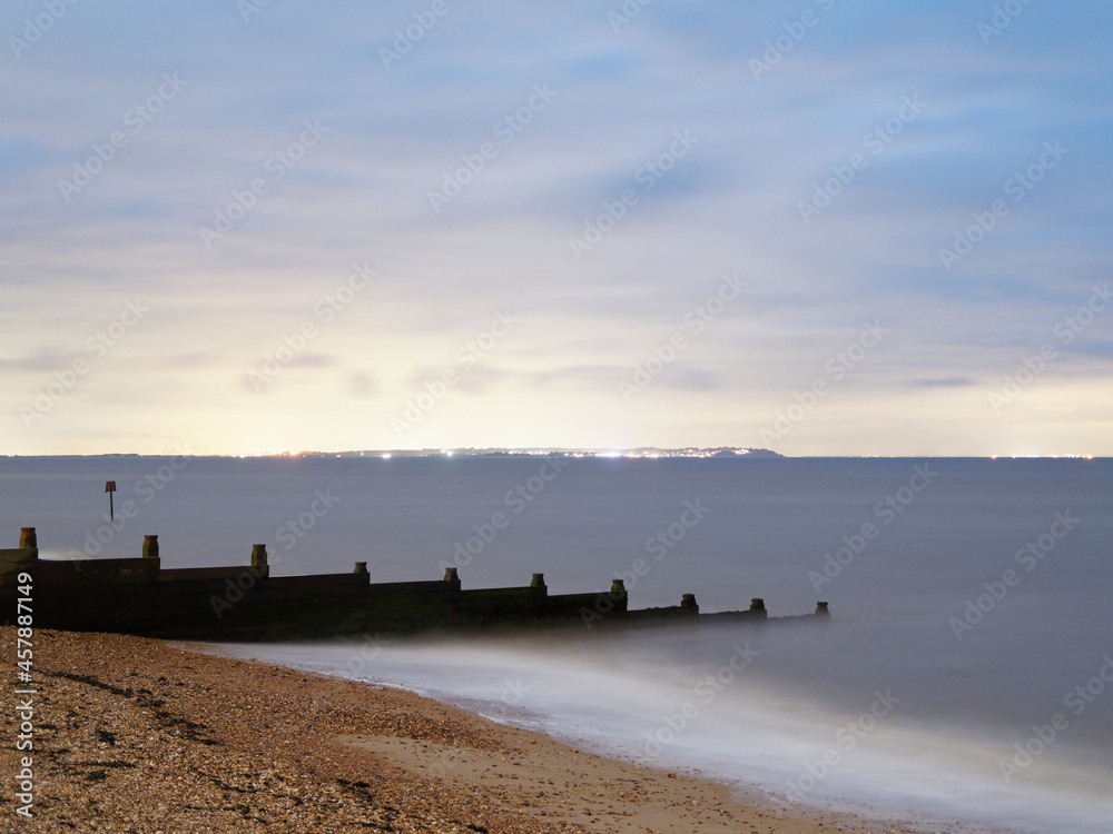 Long Exposure Whitstable Beach at Night Across from Isle of Sheppey 