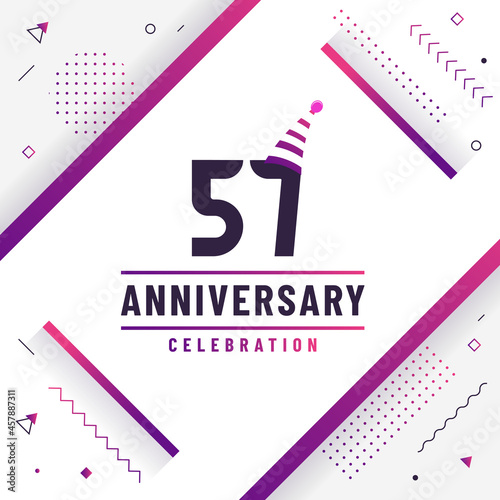 57 years anniversary greetings card, 57 anniversary celebration background free colorful vector.