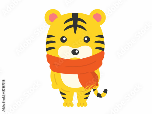 マフラーを巻いた虎のキャラクターのイラスト