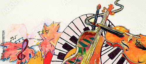 Autumn concert. World of music. Watercolor.