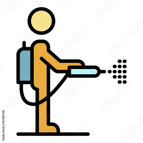 Mite disinfectant man icon. Outline mite disinfectant man vector icon color flat isolated