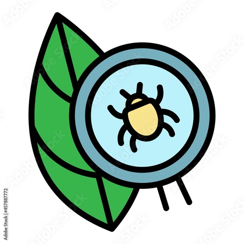 Mite on leaf icon. Outline mite on leaf vector icon color flat isolated