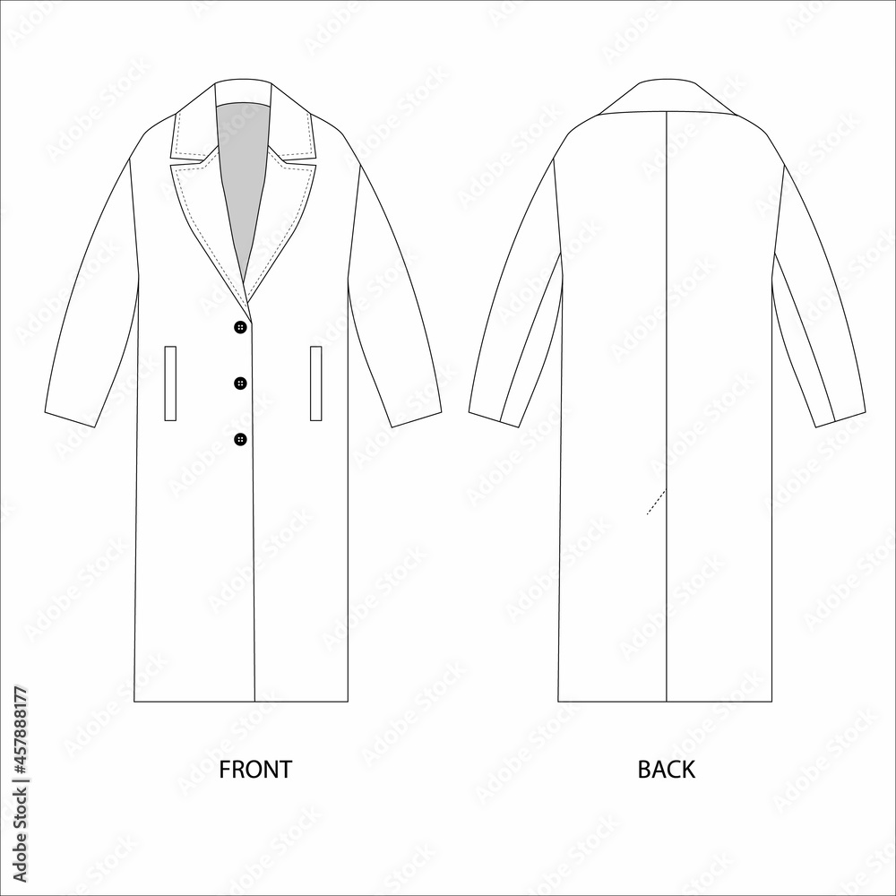 Coat vector illustration. Oversized long coat design template. 
