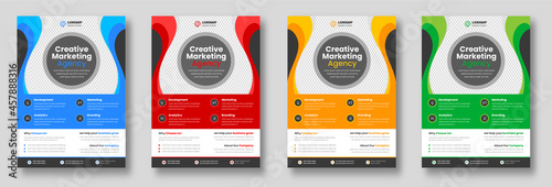 Corporate business flyer template design set with blue, red, green, and yellow colors. marketing, business proposal, promotion, advertise, publication, cover page. new digital marketing flyer set.	
