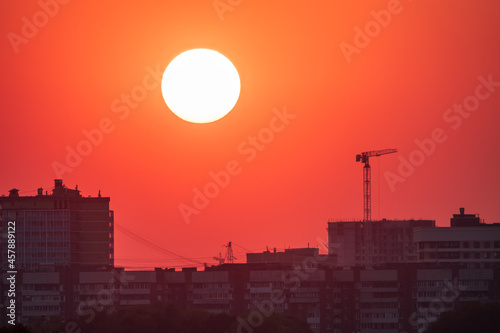 Sunset in the center of the city. Yekaterinburg, Russia