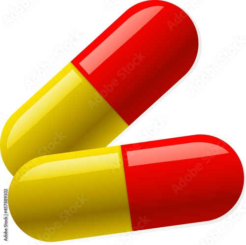 Pill capsule red and yellow pills for illness hospitals and doctors medicine and medicament vector anti covid