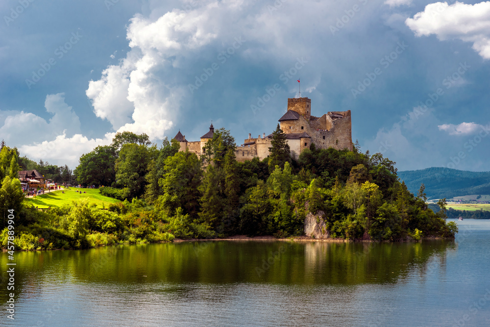 zamek, architektura, rzeka, woda, jezioro, niebo, krajobraz, europa, podróż, wieza, dom, stary, historia, średniowiecznej, gród, forteca, lato