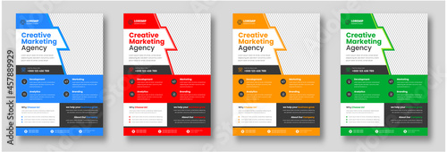 Corporate business flyer template design set with blue, red, green, and yellow colors. marketing, business proposal, promotion, advertise, publication, cover page. new digital marketing flyer set.	