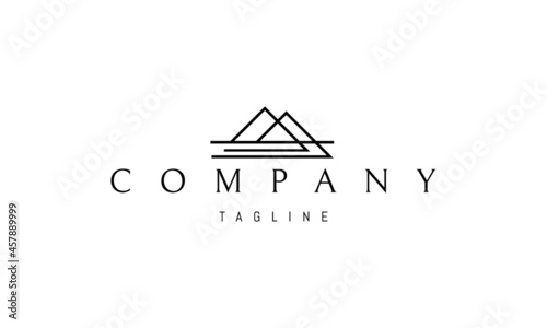 Canvas-taulu Vector logo on which an abstract image of mountains and rivers in a linear simplified style