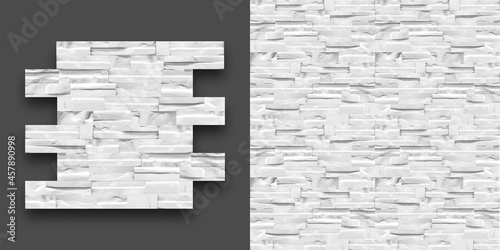 Stone wall cladding seamless panels white in vector format