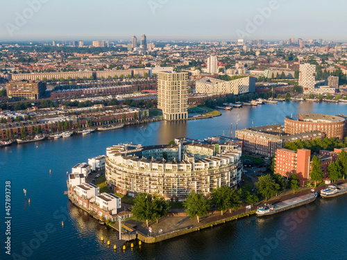 Photography Aerial view of KNSM island and Emerald Empire building in Amsterdam