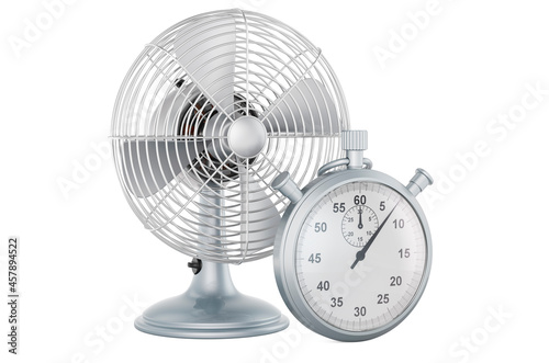 Stopwatch with retro table fan, 3D rendering