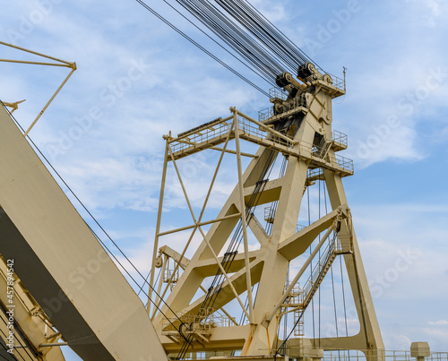 The elevating cranes of a floating cargo working.