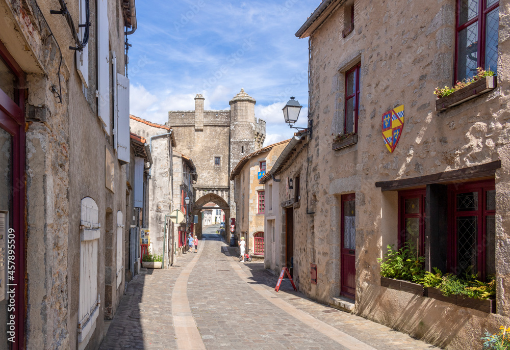 Narrow street in the town Parthenay, France