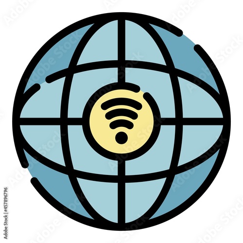 Globus and 5G network icon. Outline globus and 5G network vector icon color flat isolated