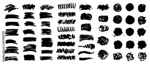 Vector black paint, ink brush strokes, brushes, lines or textures. Dirty artistic design elements