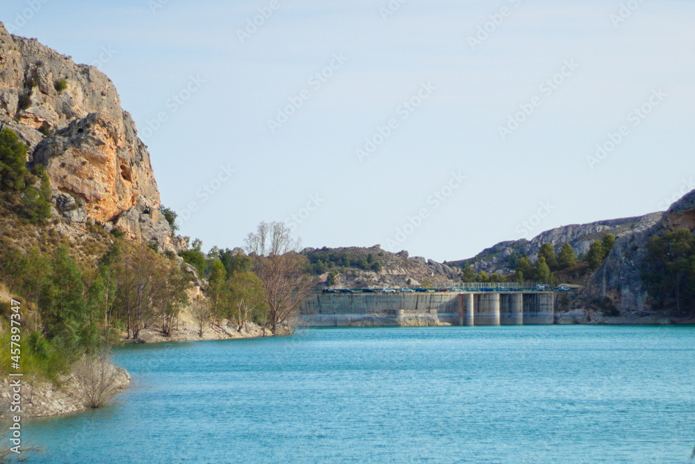 Beautiful panoramic view of the La Cierva Reservoir in Murcia, to produce electricity and to irrigate fields in a mountain environment