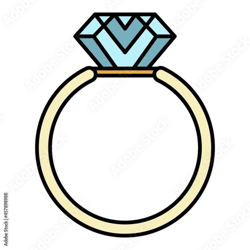 Gemstone ring icon. Outline gemstone ring vector icon color flat isolated
