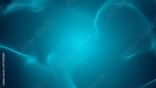 Abstract dot pattern blue green wave light gradient texture technology background.