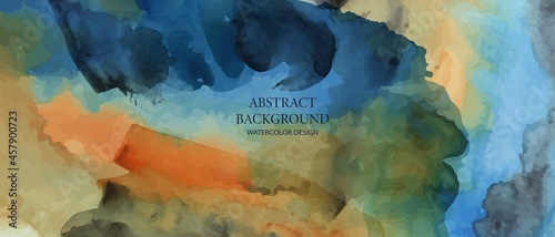 Watercolor colorful art background. Blue, beige, orange colors. Vector illustration for cover, background, wall art