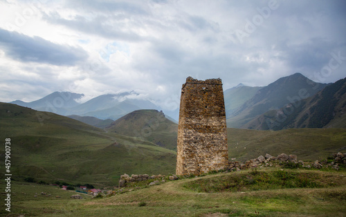 The village of Galiat is a medieval architectural complex of residential buildings and towers in the Caucasus Mountains photo