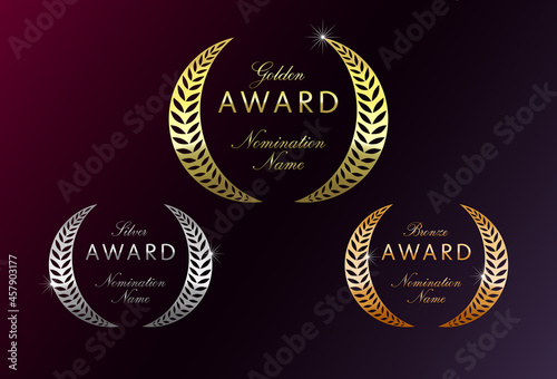 Awards logotype set. Isolated abstract graphic design template. Elegant nominee emblem. First 1st, second, third place shiny symbols. Luxury congratulating frames. Celebrating decorative greetings.