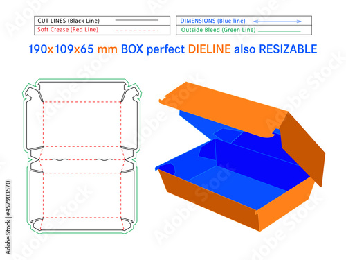 Burger box dieline or Die-cut template Self Asembly Eco-friendly, No Glue Needed box, Fast Food Burger Box photo