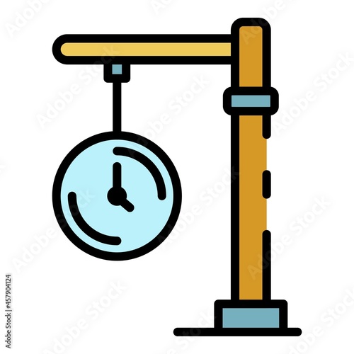 Station clock icon. Outline station clock vector icon color flat isolated