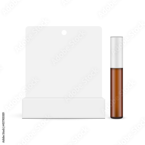 Amber Cosmetic Tube Mockup with Paper Box Isolated on White Background, Front View. Vector Illustration