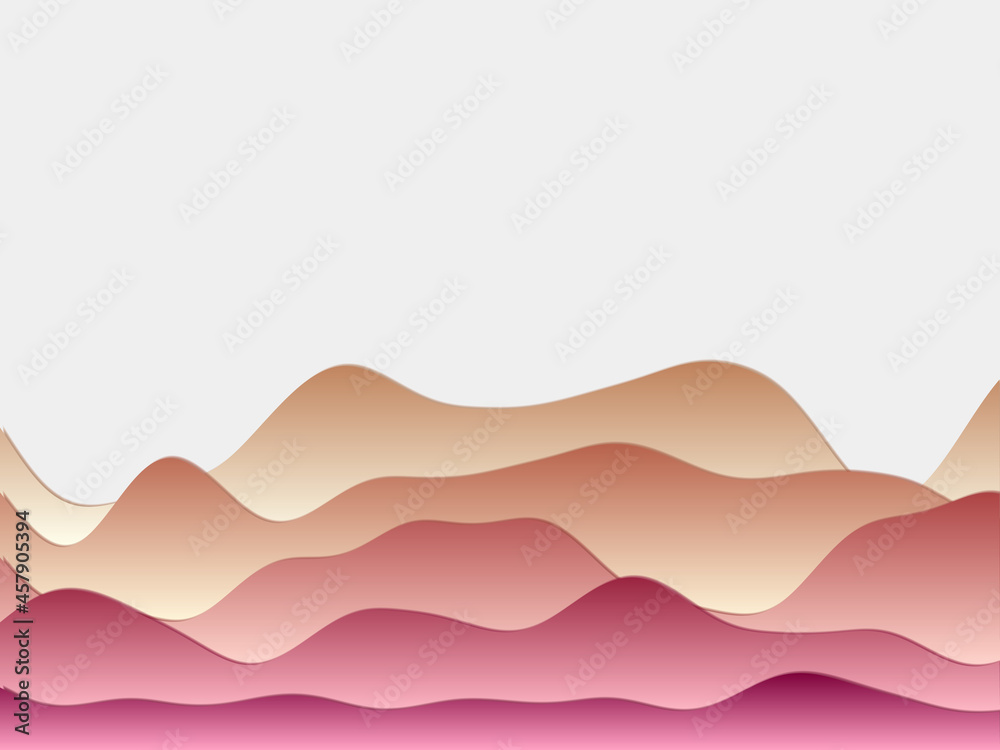 Abstract mountains background. Curved layers in orange pink colors. Papercut style hills. Appealing vector illustration. Abstract mountains background. Curved layers in orange pink colors. Papercut style hills. Appealing vector illustration.