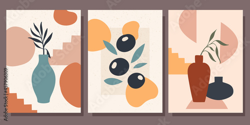 Set of minimalistic posters with still lifes. Modern Art. Vector illustration.