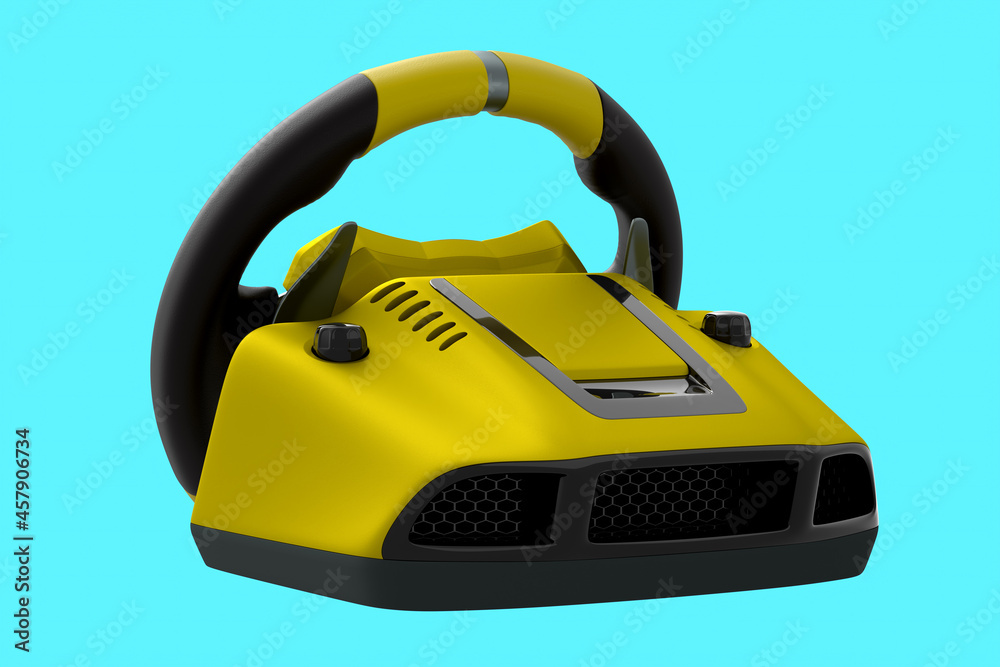Realistic leather steering wheel isolated on a blue background. Realistic leather steering wheel isolated on a blue background.