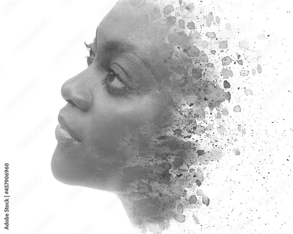 Paintography. Grunge ink texture combined with a portrait of an African woman Paintography. Grunge ink texture combined with a portrait of an African woman