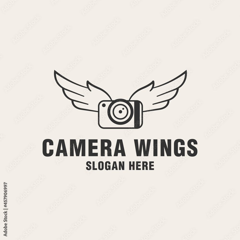 Camera wings logo template on monogram style Camera wings logo template on monogram style