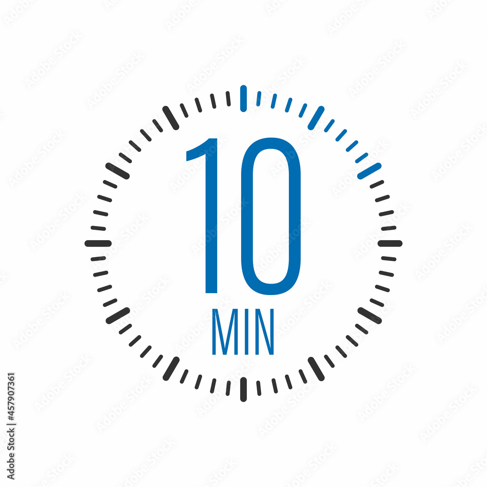 Naklejka premium The 10 minutes, stopwatch vector icon. Stopwatch icon in flat style, timer on on color background. Vector illustration.