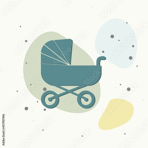 Vector illustration classic baby carriage. Baby pram on multicolored background.