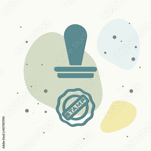 Vector icon stamp with print. Flat stamp on multicolored background.