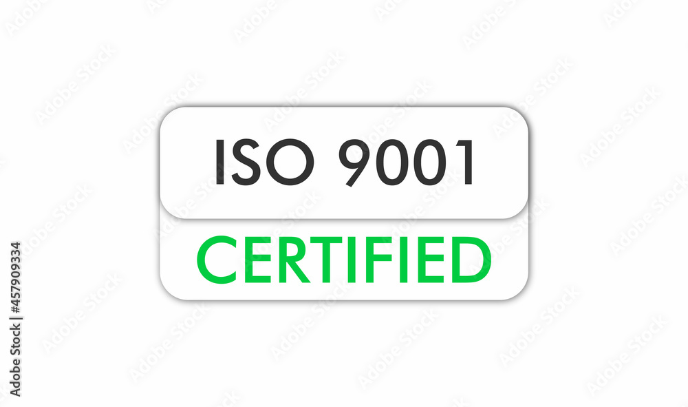 ISO 9001 Certified badge, icon. Certification stamp. Flat design vector. Vector illustration ISO 9001 Certified badge, icon. Certification stamp. Flat design vector. Vector illustration