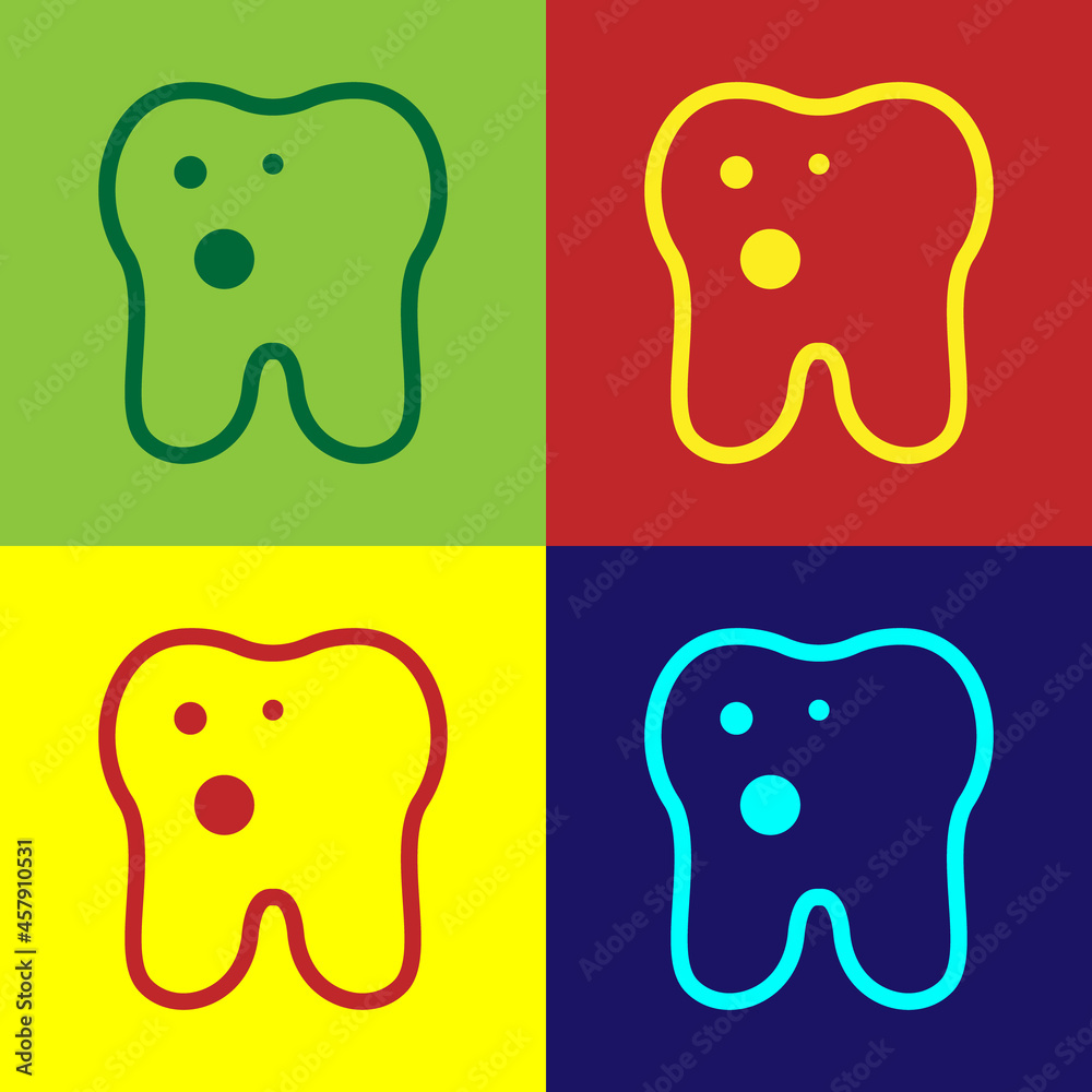 Pop art Tooth with caries icon isolated on color background. Tooth decay. Vector Pop art Tooth with caries icon isolated on color background. Tooth decay. Vector