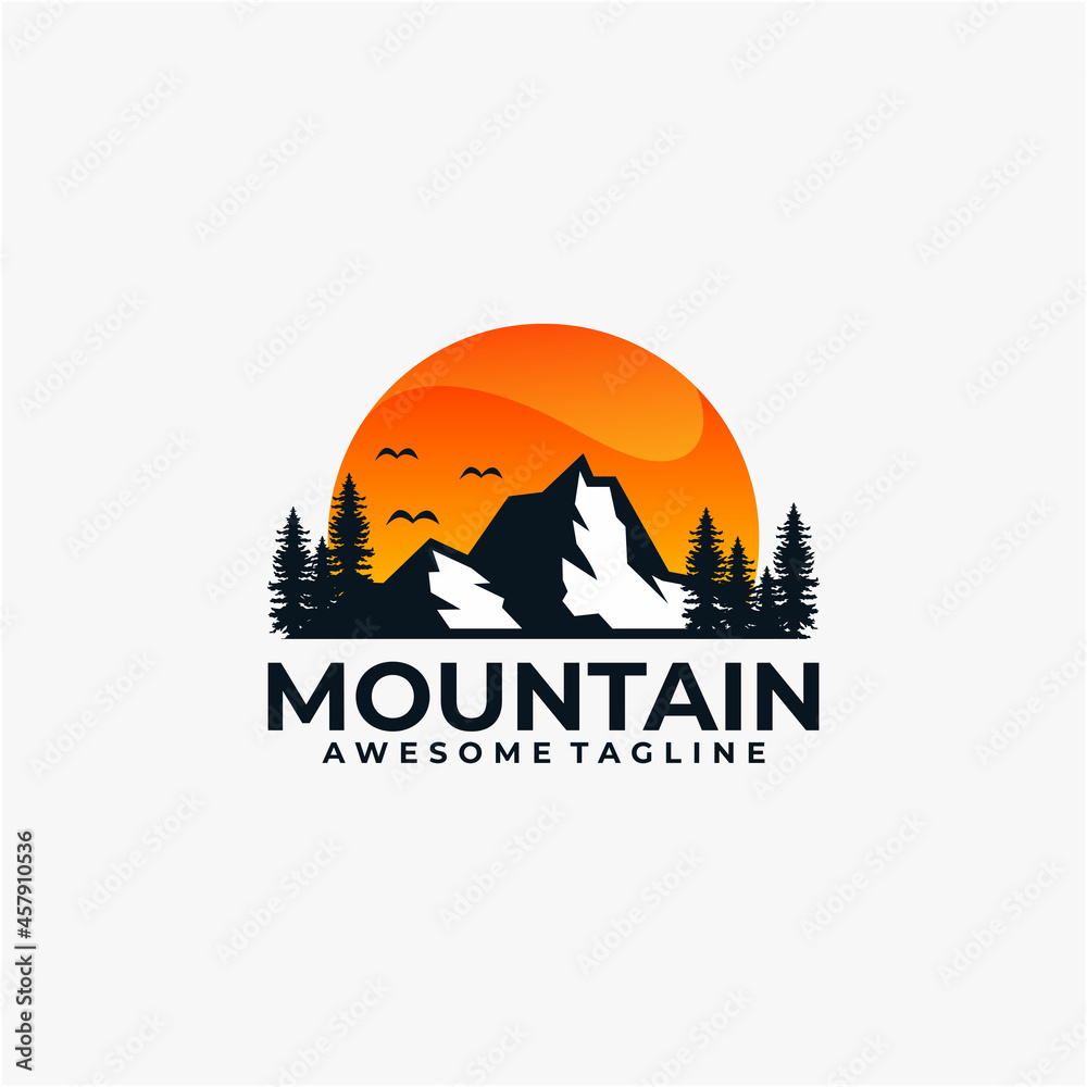 Mountain sunset logo design vector