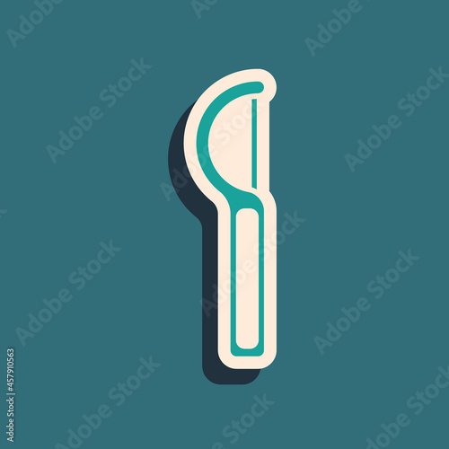 Green Dental floss icon isolated on green background. Long shadow style. Vector
