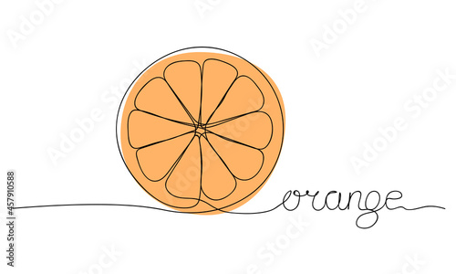 Orange slice with lettering in a linear style.