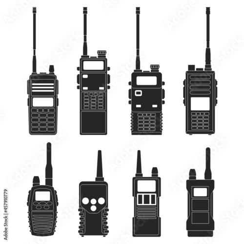 Walkie talkie vector black icon. Isolated black set icon radio walky .Vector illustration walkie talkie on white background .