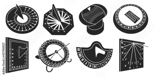 Sundial isolated black set icon. Vector illustration sun watch on white background. Vector black set icon sundial.