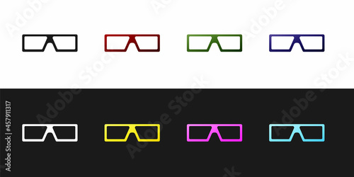 Set 3D cinema glasses icon isolated on black and white background. Vector
