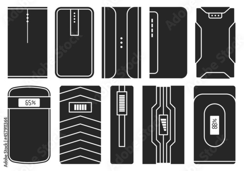 Power bank vector black set icon. Vector illustration mobile charger on white background. Isolated black set icon power bank.