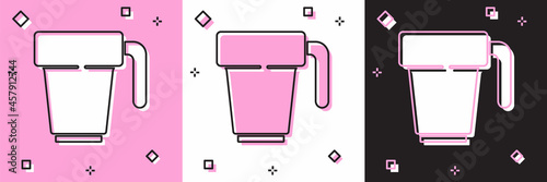 Set Coffee cup icon isolated on pink and white, black background. Tea cup. Hot drink coffee. Vector