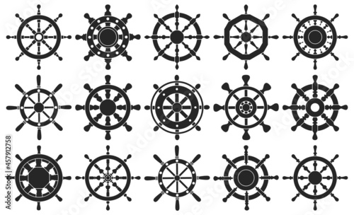 Ship wheel black vector set illustration of icon.black vector collection icon helm of sh p. Isolated illustration of set wheel boat on white background.
